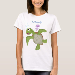 Cute green zee schildpad happy cartoon illustratie t-shirt
