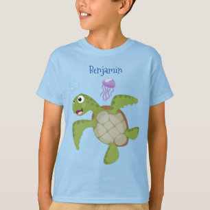 Cute green zee schildpad happy cartoon illustratie t-shirt