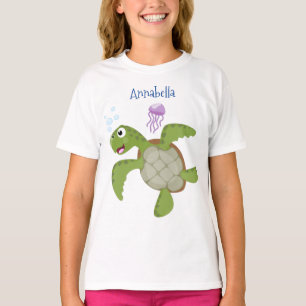 Cute green zee schildpad happy cartoon illustratie t-shirt