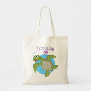 Cute green zee schildpad happy cartoon illustratie tote bag