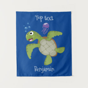 Cute green zee schildpad happy cartoon illustratie wandkleed