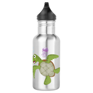 Cute green zee schildpad happy cartoon illustratie waterfles