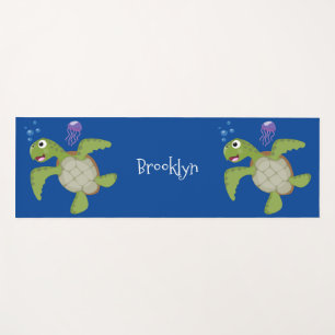 Cute green zee schildpad happy cartoon illustratie yogamat
