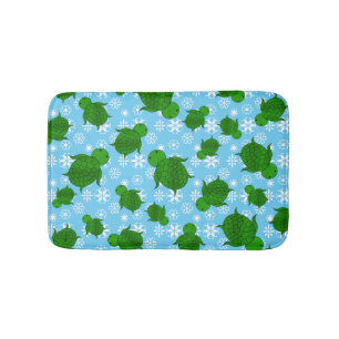 Cute green zee schildpad kerstblauwe sneeuwvlokken badmat