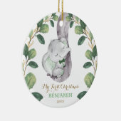Cute Greenery Baby Elephant First Kerstmis Keramisch Ornament (Rechts)