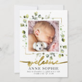 Cute Greenery Birth Announounge Hartelijk dank Kaart (Voorkant)