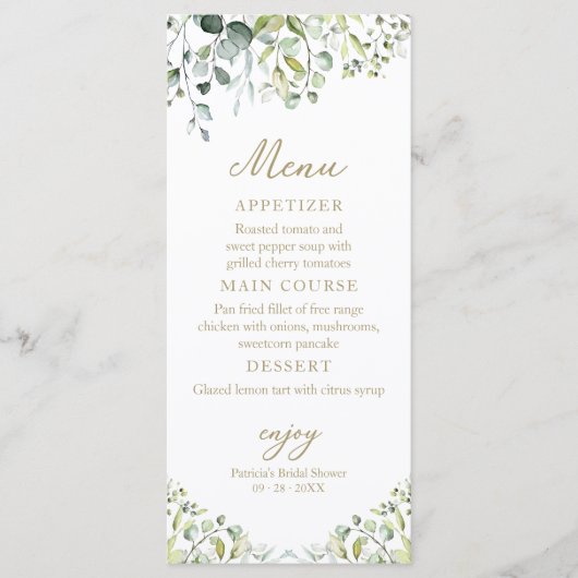 Cute Greenery Eucalyptus Fête des mariées Menu Inv (Devant)