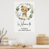 Cute Greenery Leopard Wild Oerwoud Birthday Welkom Poster (Keuken)