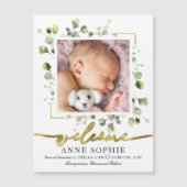 Cute Greenery Photo Birth Announcement Cards (Voorkant)