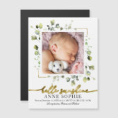 Cute Greenery Photo Birth Announcement Cards (Voorkant / Achterkant)
