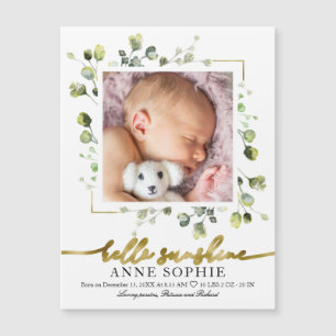 Cute Greenery Photo Birth Announcement Cards