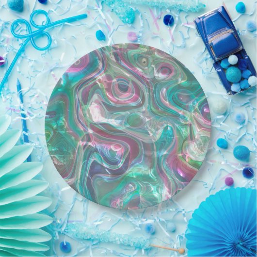 Cute Greenery Pink Blue Abstract Marble Pattern Papieren Bordje (Feest)