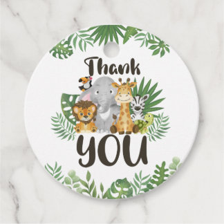 Cute Greenery Safari Animals Baby shower Bedankjes Labels