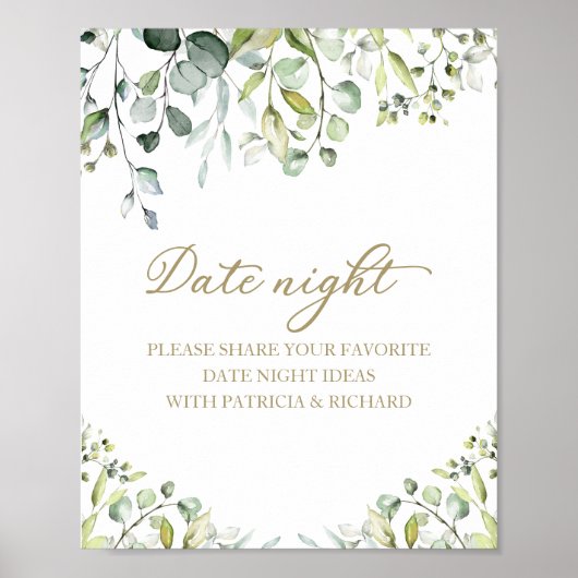 Cute Greenery Vrijgezellenfeest Date Night Jar Sig Poster (Voorkant)