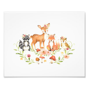 Cute Greenery Woodland Animals Nursery Wall Art Foto Afdruk