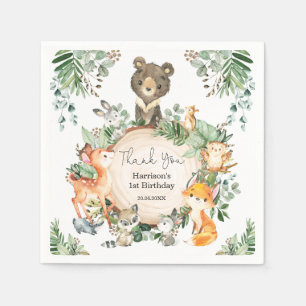 Cute Greenery Woodland Baby Wild Animals Birthday Servet