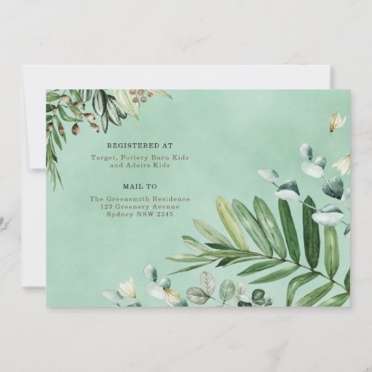 Cute Greenery Woodland Forest Baby shower by Mail Kaart (Achterkant)