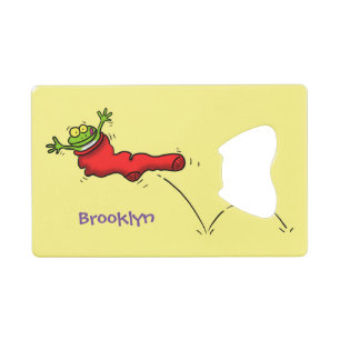 Cute grenouille dans une chaussette rouge saut de