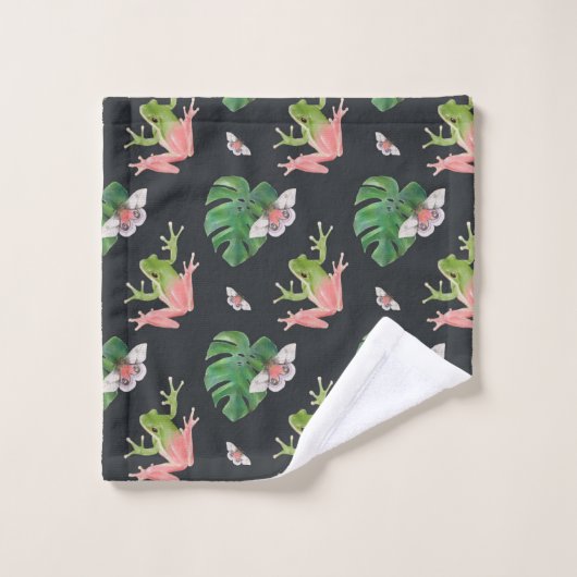 Cute grenouille tropicale et Motif papillon (Gant de toilette)