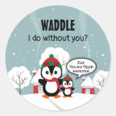 Cute Grey Baby pinguin in wintersneeuw Ronde Sticker (Voorkant)