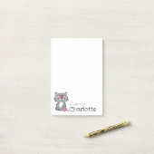 Cute grey cartoon cat name post-it® notes (Op bureau)