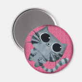 Cute Grey Cat met grote zwarte ogen Magneet (Voorkant / Achterkant)