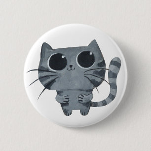 Cute Grey Cat met zwarte ogen Ronde Button 5,7 Cm