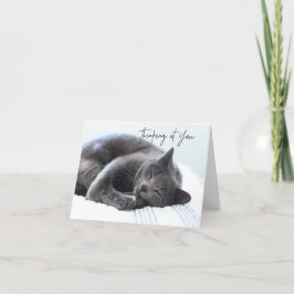 Cute Grey Cat Thinking of You Card Bedankkaart
