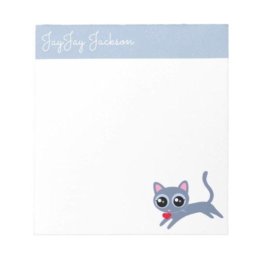 Cute Grey Kat met een hart op maat Notitieblok (Voorkant)