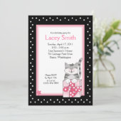 Cute Grey Kitten 5x7 rose Invitation d'anniversair (Debout devant)