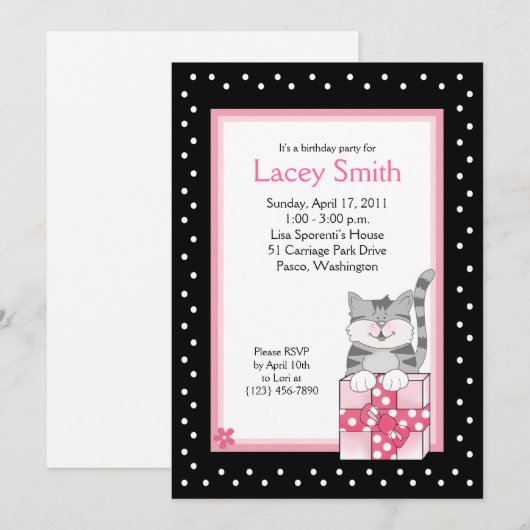 Cute Grey Kitten 5x7 rose Invitation d'anniversair (Devant / Derrière)
