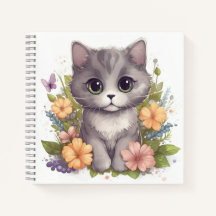 Cute Grey Kitten met Spring Flowers