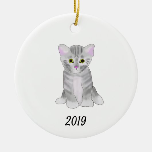 Cute Grey Kitten Ornament voor Kerstmis of Thuis (Voorkant)