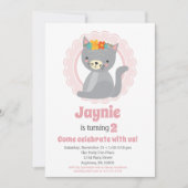 Cute Grey Kitten Rose Girls Invitation Anniversair (Devant)