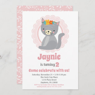 Cute Grey Kitten Rose Girls Invitation Anniversair
