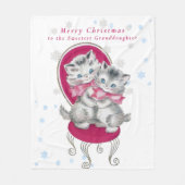 Cute Grey Kittens Pink Bow kerstsnowflakes Fleece Deken (Voorkant)