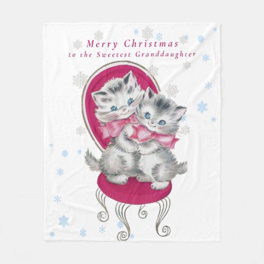 Cute Grey Kittens Pink Bow kerstsnowflakes Fleece Deken (Voorkant)