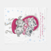 Cute Grey Kittens Pink Bow kerstsnowflakes Fleece Deken (Voorkant (Horizontaal))
