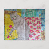 Cute Grey Kitty mixed media collage Briefkaart (Voorkant)