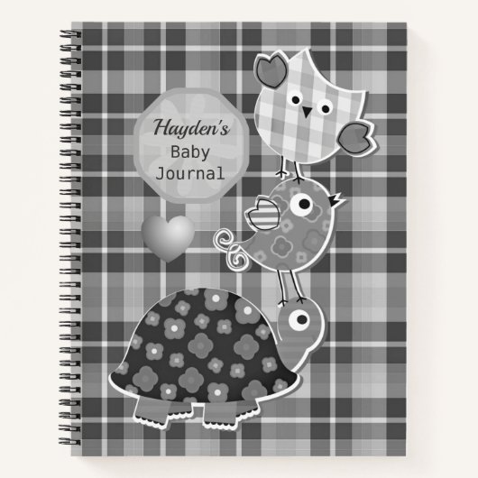 Cute Grey Plaid Animaux Baby Journal (Devant)
