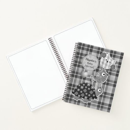 Cute Grey Plaid Animaux Baby Journal (Intérieur)