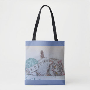 Cute Grey Tabby Chat Kitten Jouer Sac fourre-tout