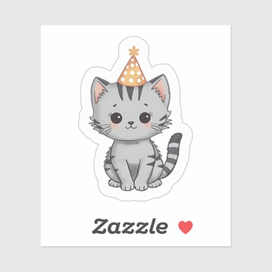 Cute Grey Tabby Kitten Birthday Party Sticker (Vel)