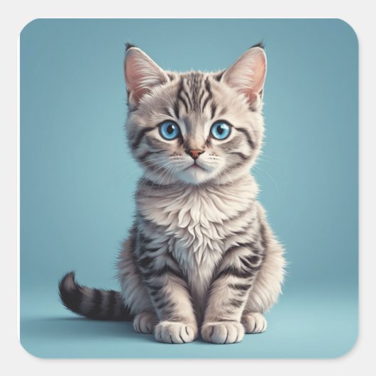 Cute grey tabby kitten vierkante sticker (Voorkant)