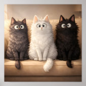 Cute Grey, White & Black Kittens Wall Art Poster (Devant)