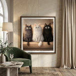 Cute Grey, White & Black Kittens Wall Art Poster<br><div class="desc">Brighten up any room with this delightful poster featuring three irresistibly cute and fluffy cats! These charming cartoon-style kittens, in shades of grey, white, and black, are perched perfectly on a cozy sofa, gazing out with their big, expressive eyes. This heartwarming and whimsical design is a purr-fect addition to a...</div>