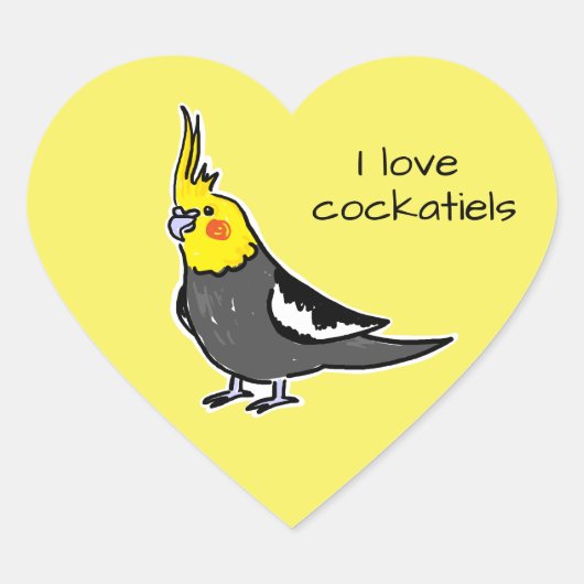 Cute Grey Yellow Cockatiel Bird Hart Sticker (Voorkant)