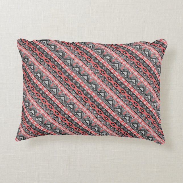 Cute grijs rood aztec patroon design accent kussen (Achterkant)