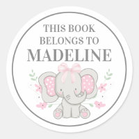 Cute Grijze Roze Stippen Olifant Ex-Libris