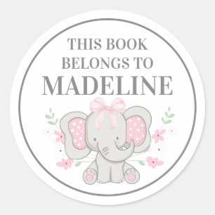Cute Grijze Roze Stippen Olifant Ex-Libris Ronde Sticker